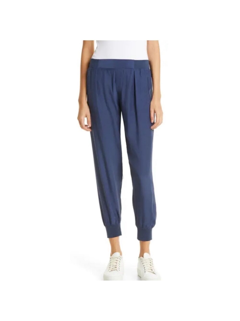 NWT 100% silk ATM Anthony Thomas Melillo Navy Elastic Cuff Joggers
